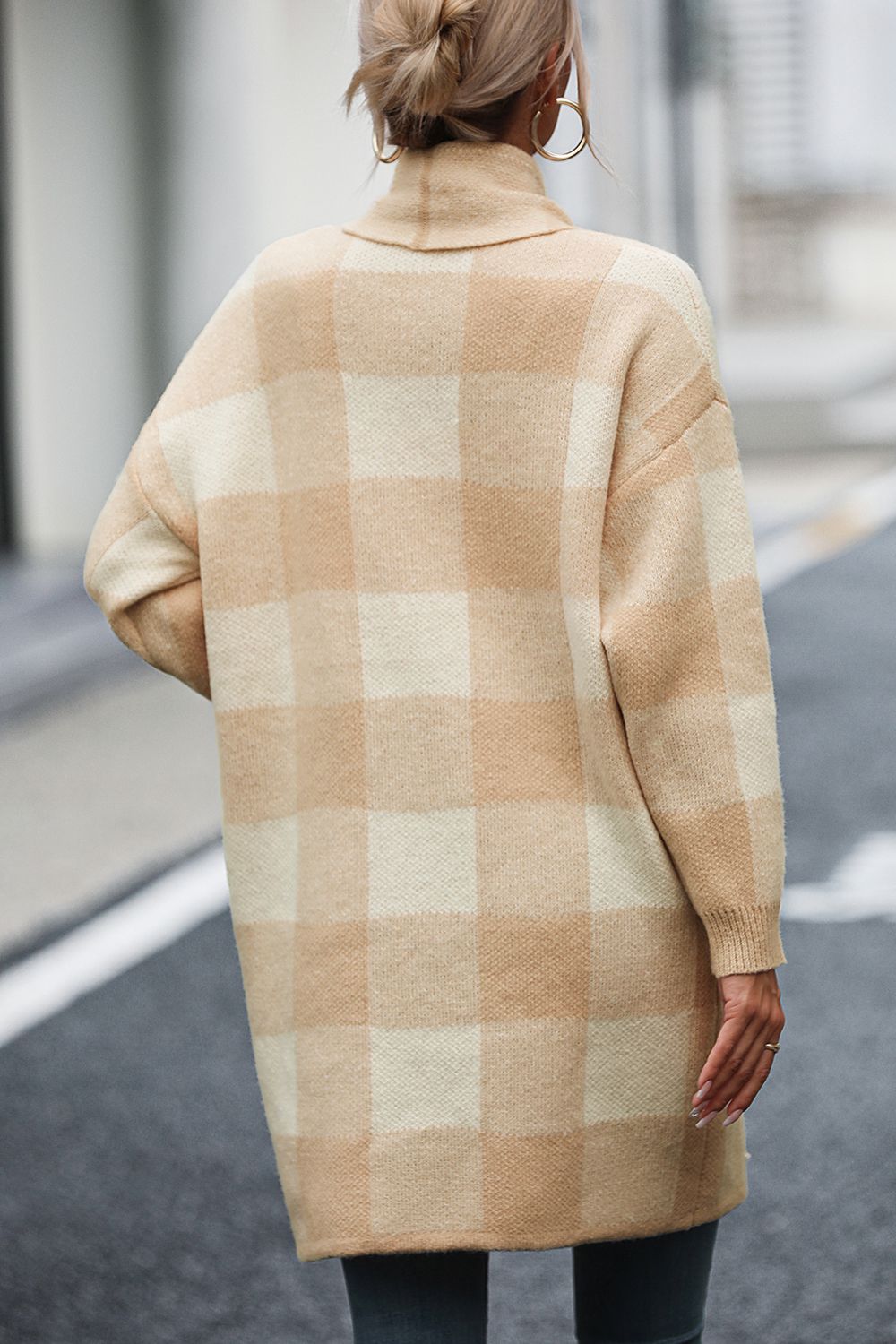Plaid Dropped Shoulder Long Cardigan - Quelle's BoutiQue