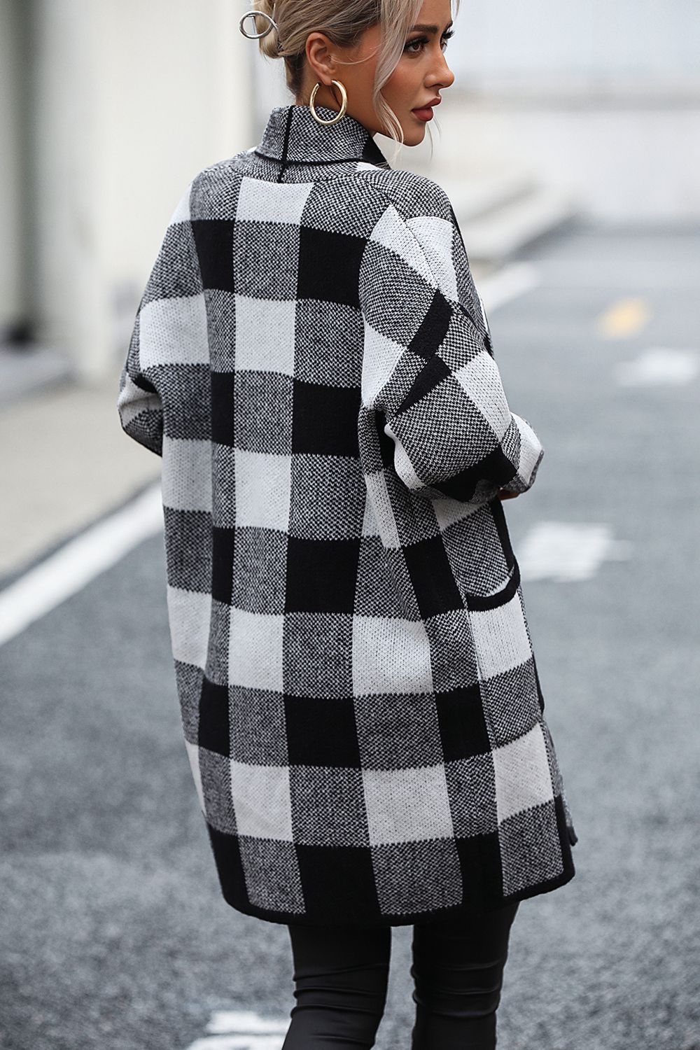 Plaid Dropped Shoulder Long Cardigan - Quelle's BoutiQue