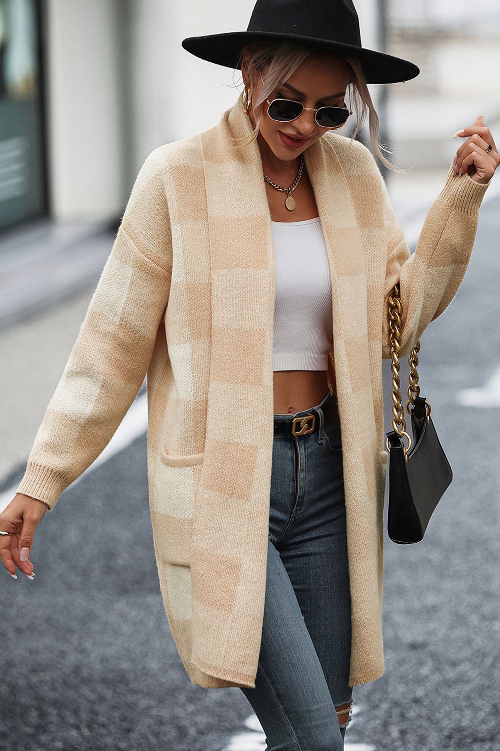 Plaid Dropped Shoulder Long Cardigan - Quelle's BoutiQue