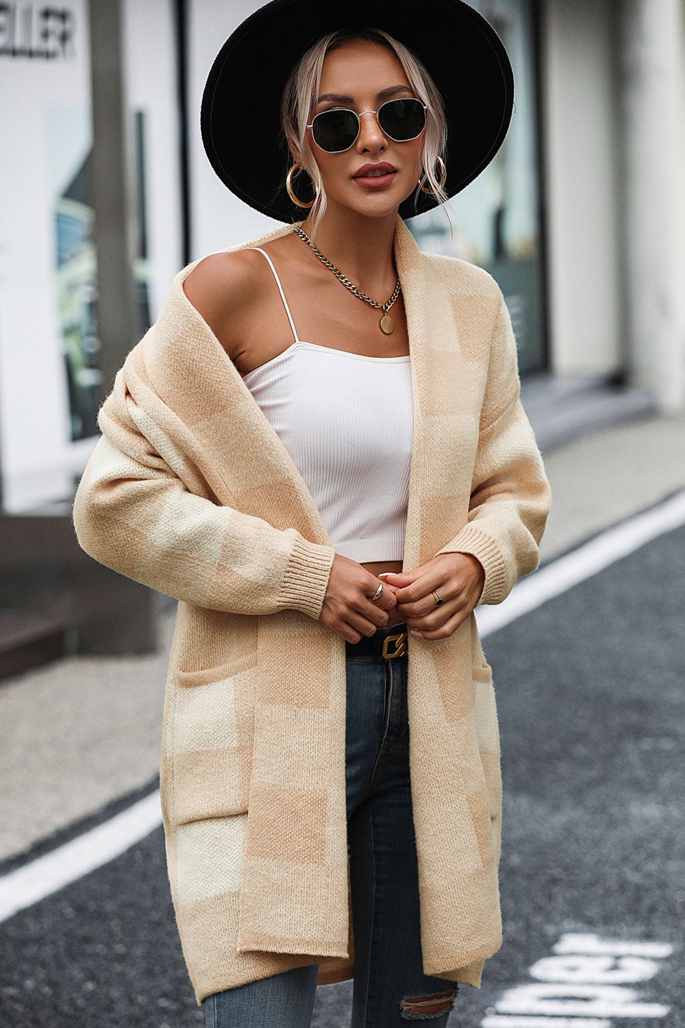 Plaid Dropped Shoulder Long Cardigan - Quelle's BoutiQue