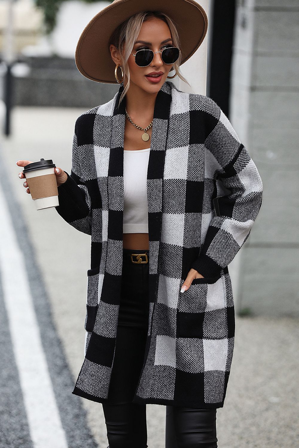 Plaid Dropped Shoulder Long Cardigan - Quelle's BoutiQue