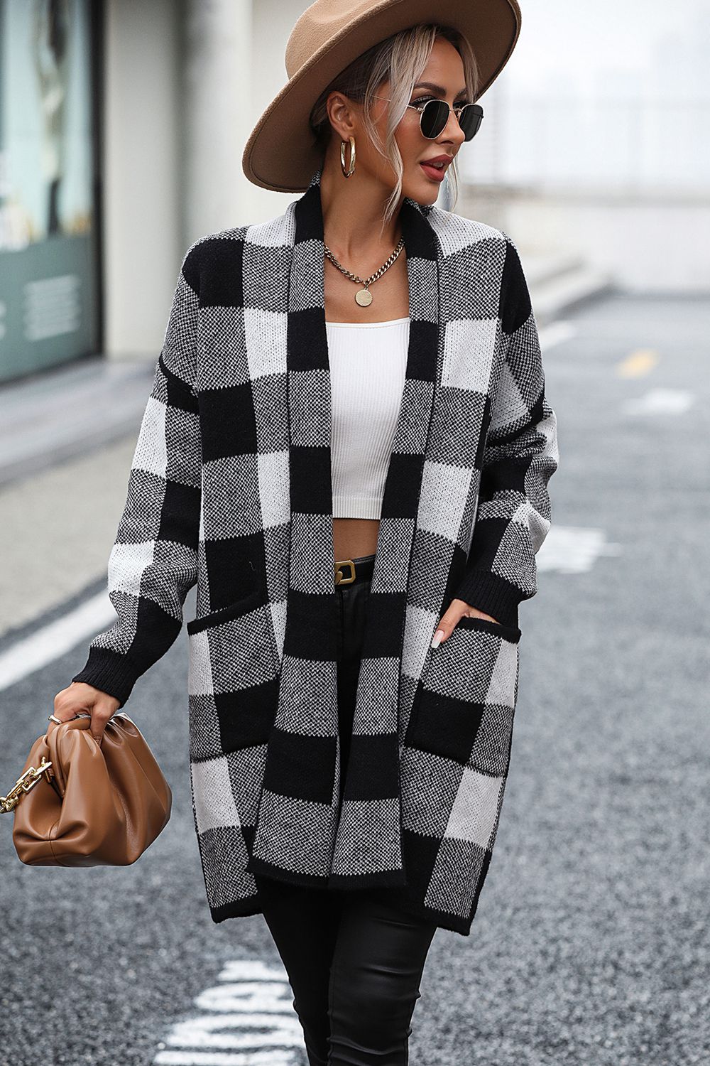 Plaid Dropped Shoulder Long Cardigan - Quelle's BoutiQue