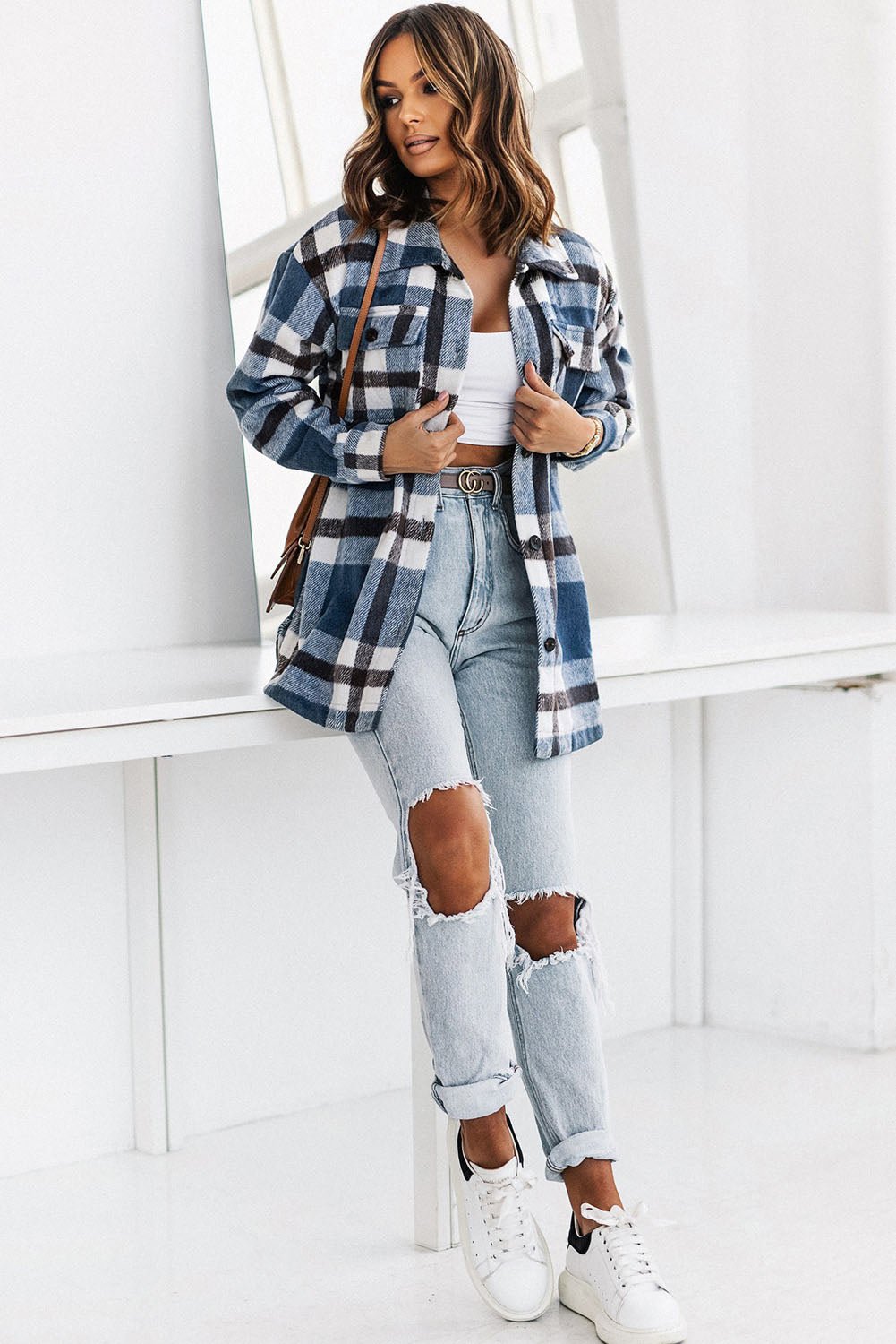 Plaid Front Pocket Jacket - Quelle's BoutiQue