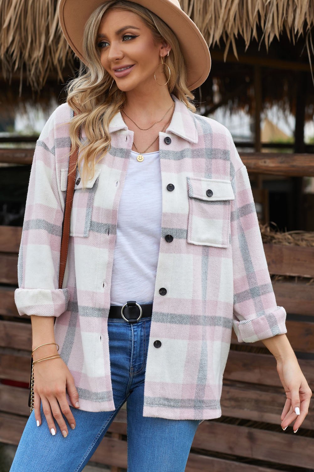 Plaid Front Pocket Jacket - Quelle's BoutiQue