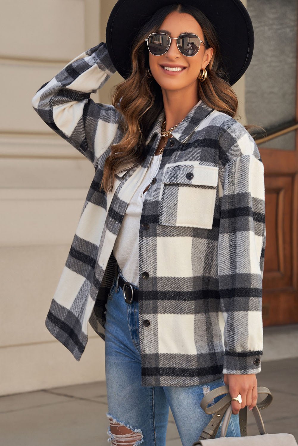 Plaid Front Pocket Jacket - Quelle's BoutiQue