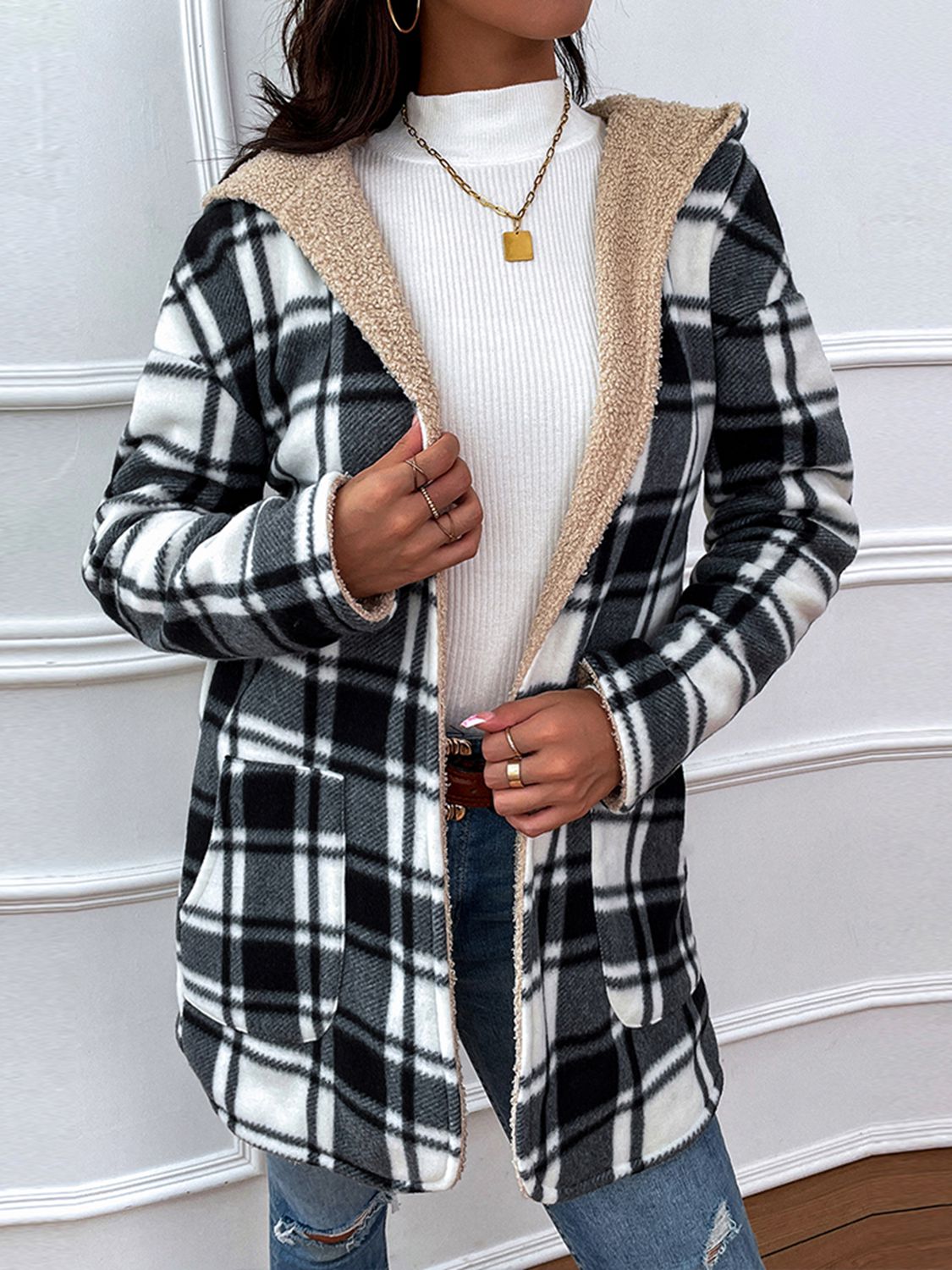 Plaid Hooded Long Jacket - Quelle's BoutiQue