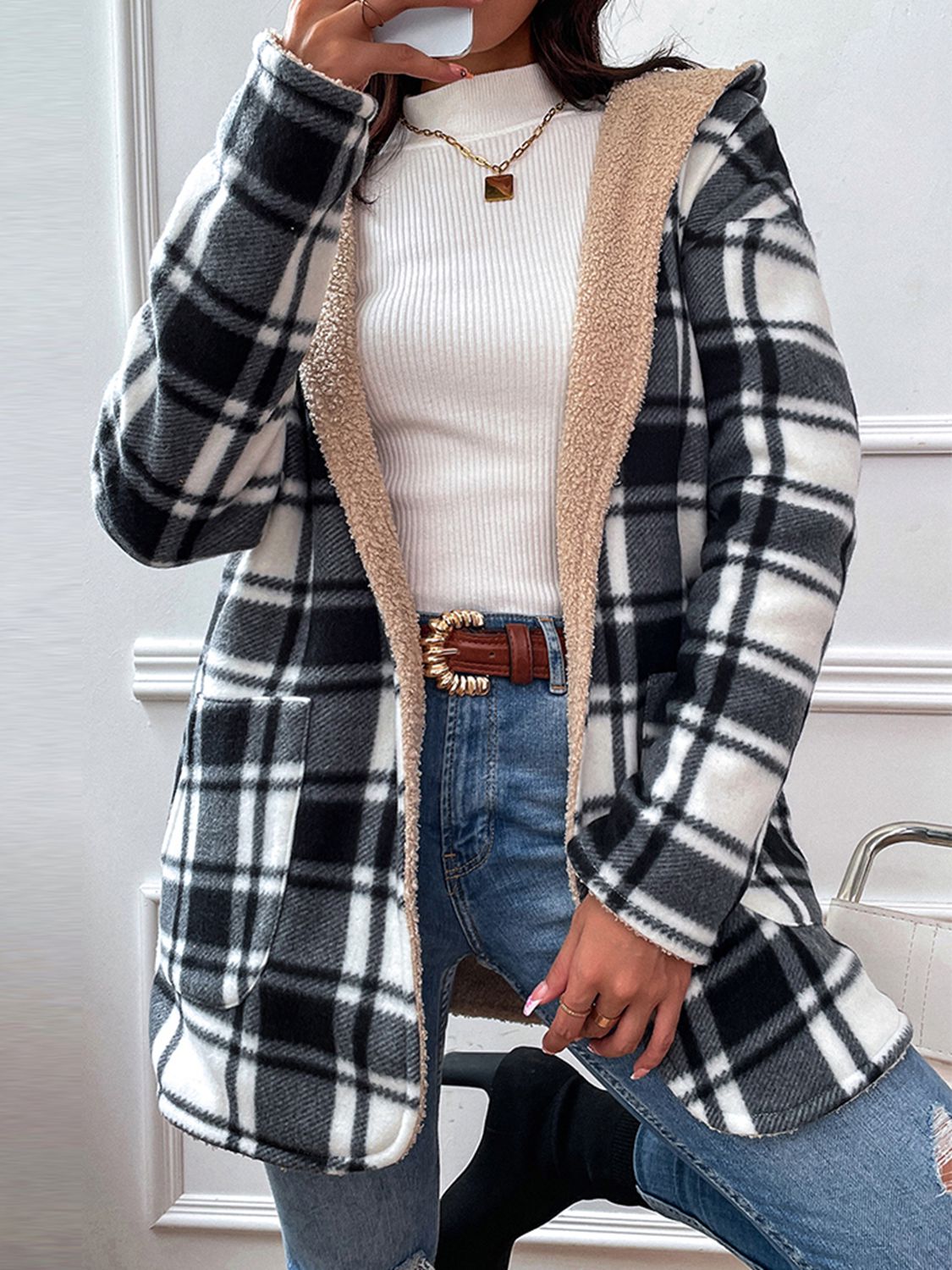Plaid Hooded Long Jacket - Quelle's BoutiQue