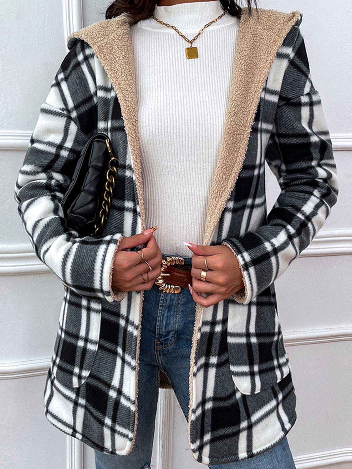 Plaid Hooded Long Jacket - Quelle's BoutiQue