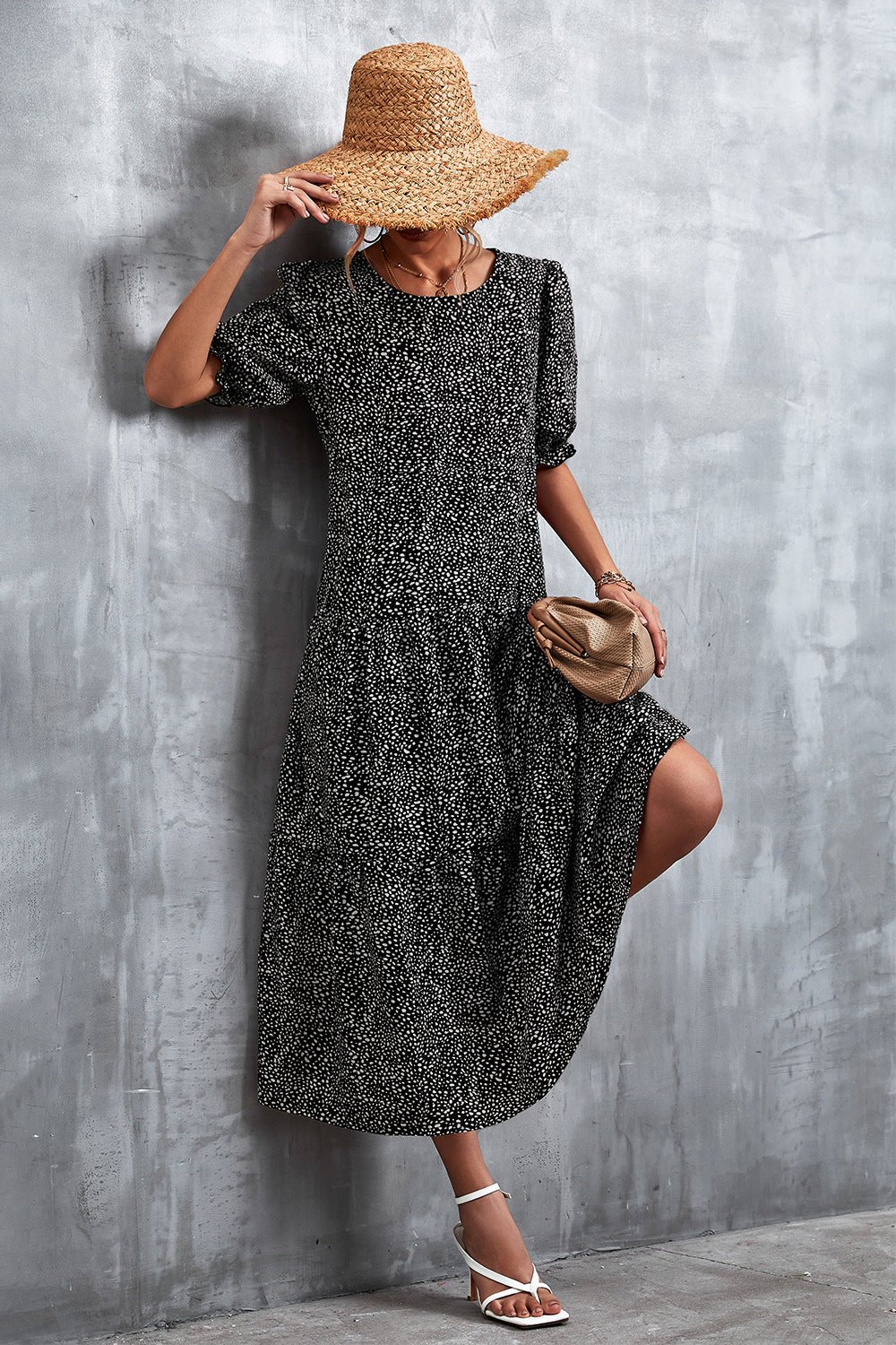 Printed Flounce Sleeve Tiered Dress - Quelle's BoutiQue