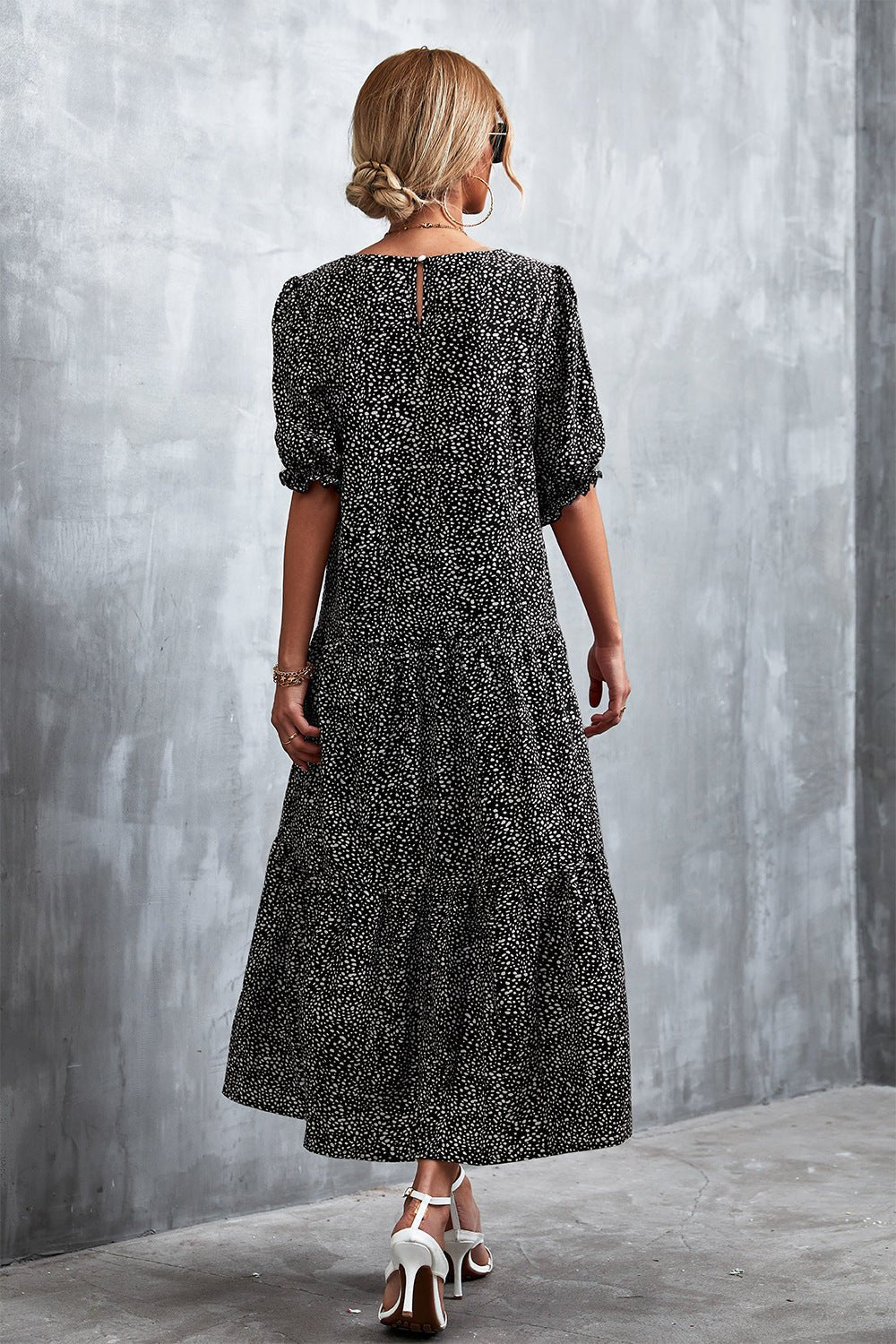 Printed Flounce Sleeve Tiered Dress - Quelle's BoutiQue
