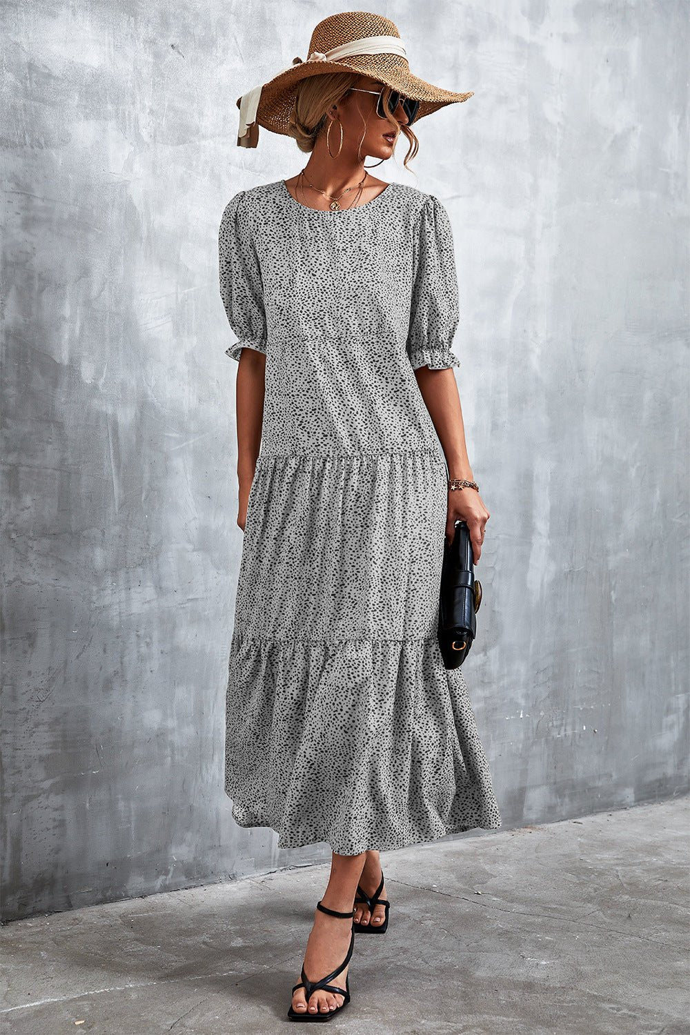 Printed Flounce Sleeve Tiered Dress - Quelle's BoutiQue