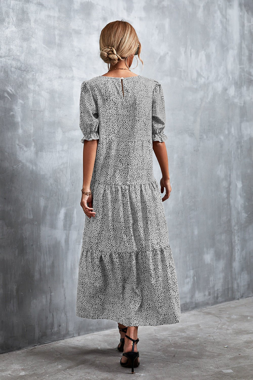 Printed Flounce Sleeve Tiered Dress - Quelle's BoutiQue