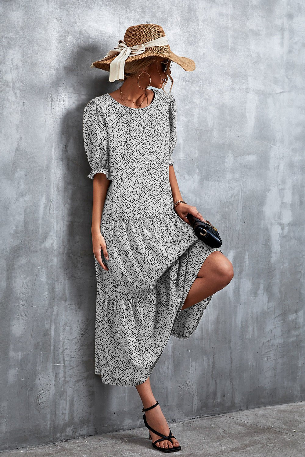 Printed Flounce Sleeve Tiered Dress - Quelle's BoutiQue