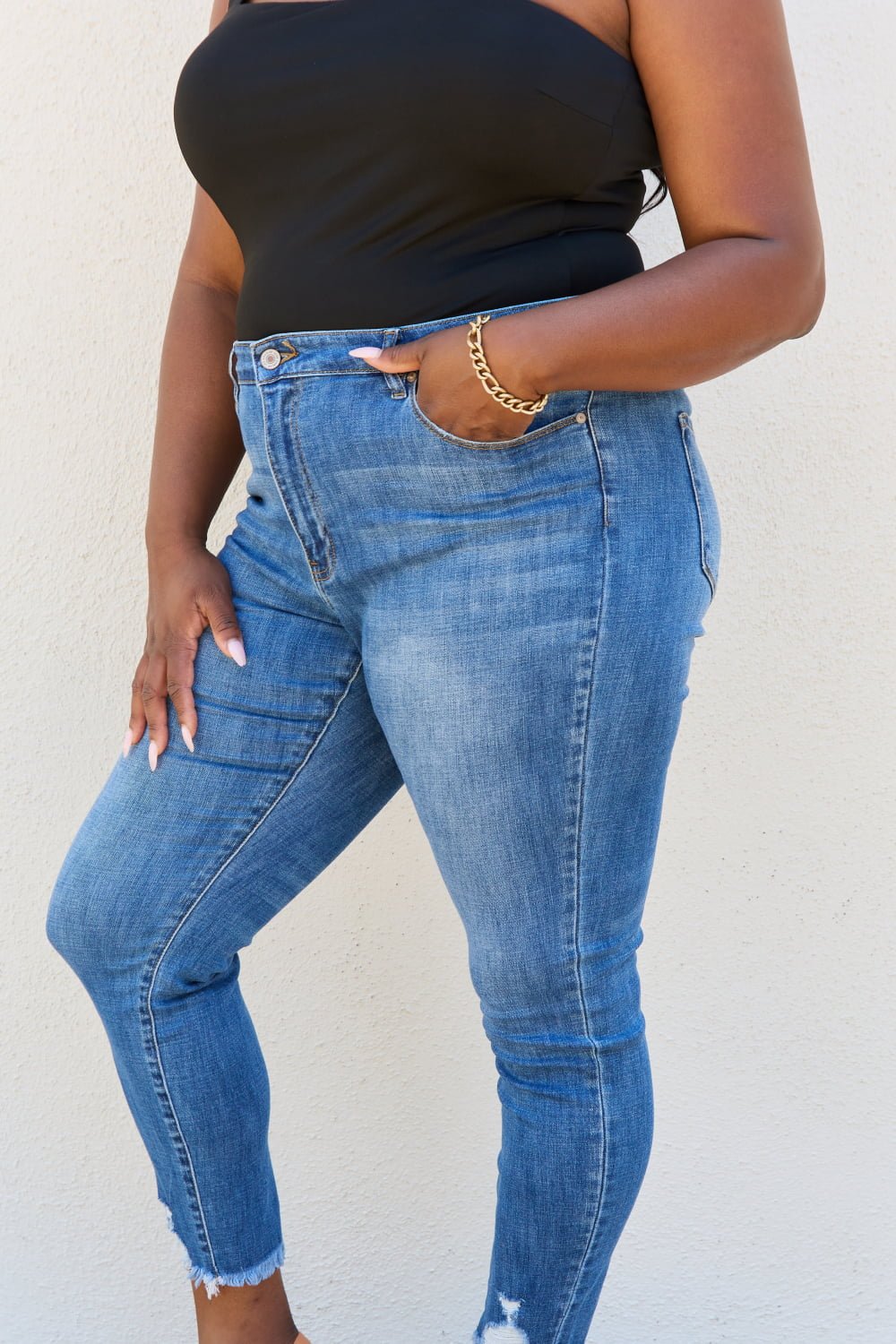 Raw Hem High Rise Skinny Jeans - Quelle's BoutiQue