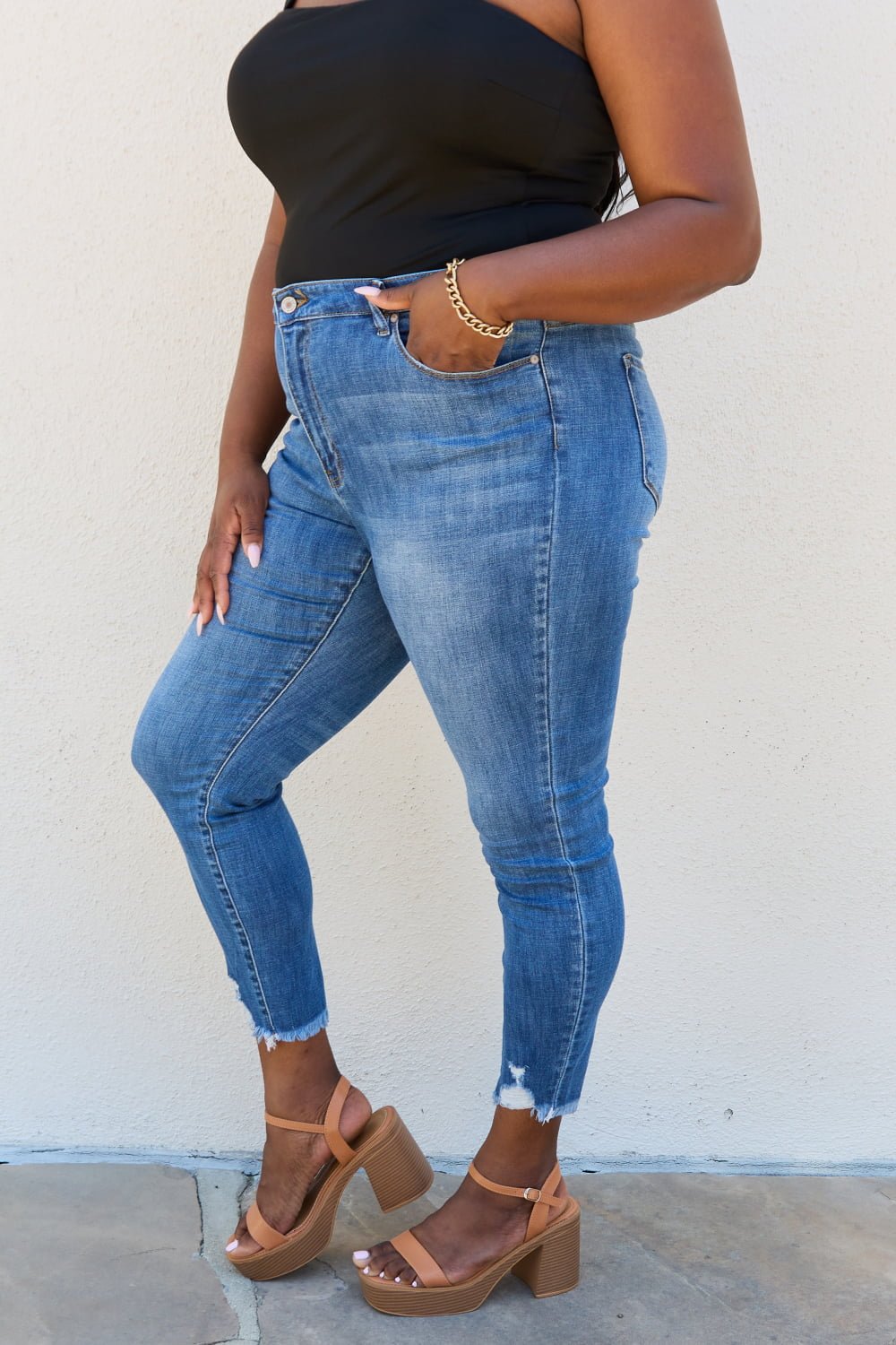 Raw Hem High Rise Skinny Jeans - Quelle's BoutiQue