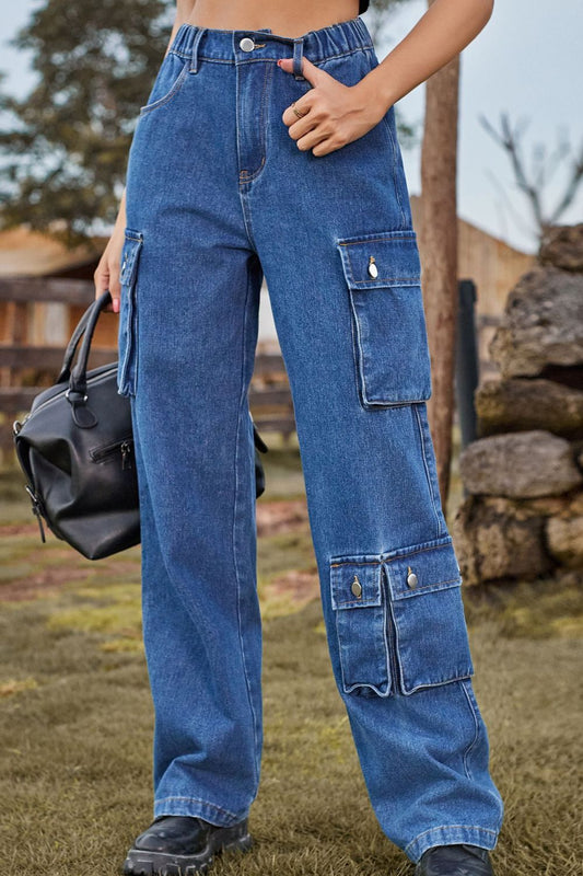 Relaxed Fit Cargo Denim Jeans - Quelle's BoutiQue