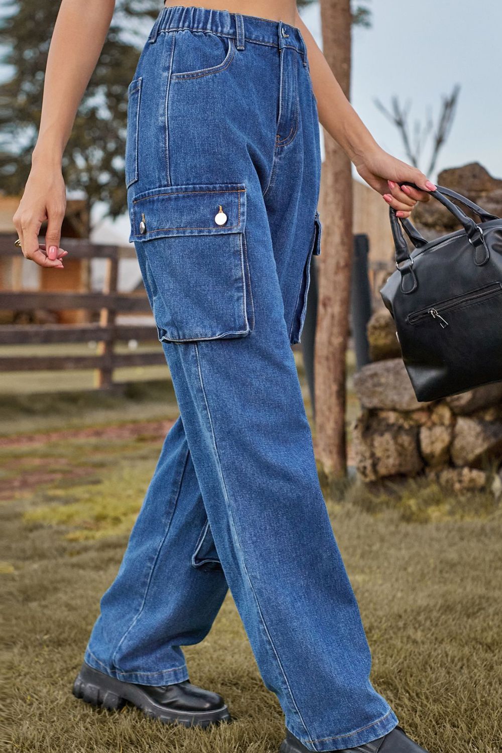 Relaxed Fit Cargo Denim Jeans - Quelle's BoutiQue