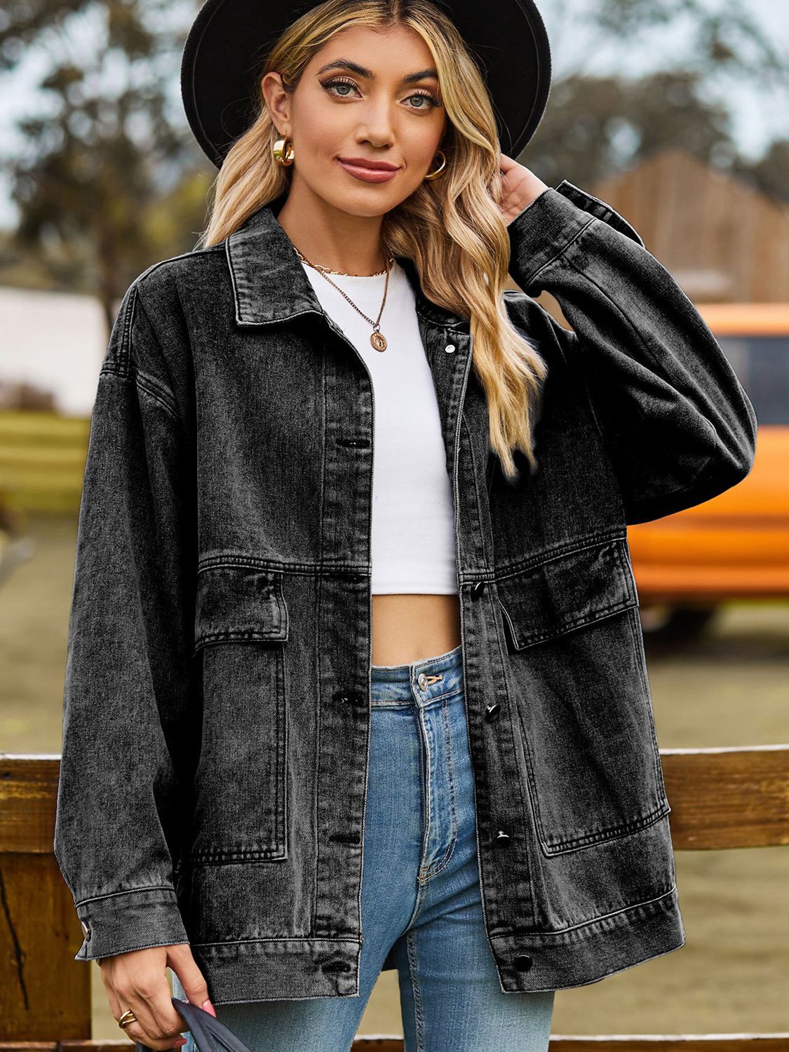 Relaxed Fit Denim Jacket - Quelle's BoutiQue