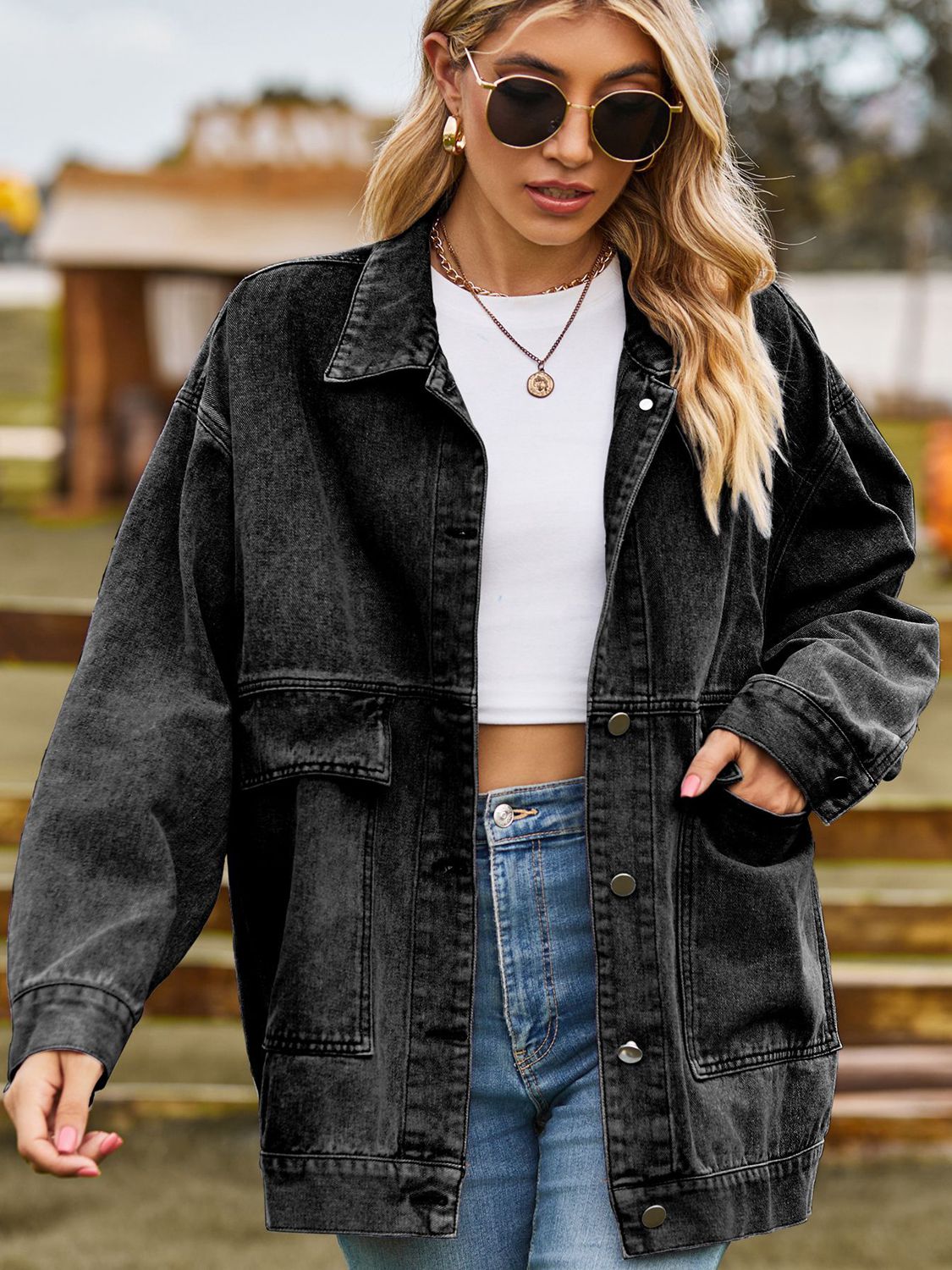 Relaxed Fit Denim Jacket - Quelle's BoutiQue