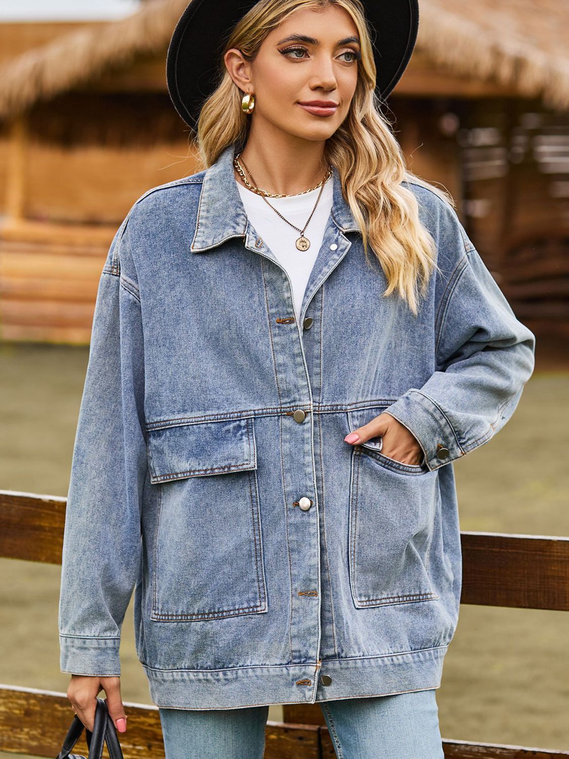Relaxed Fit Denim Jacket - Quelle's BoutiQue