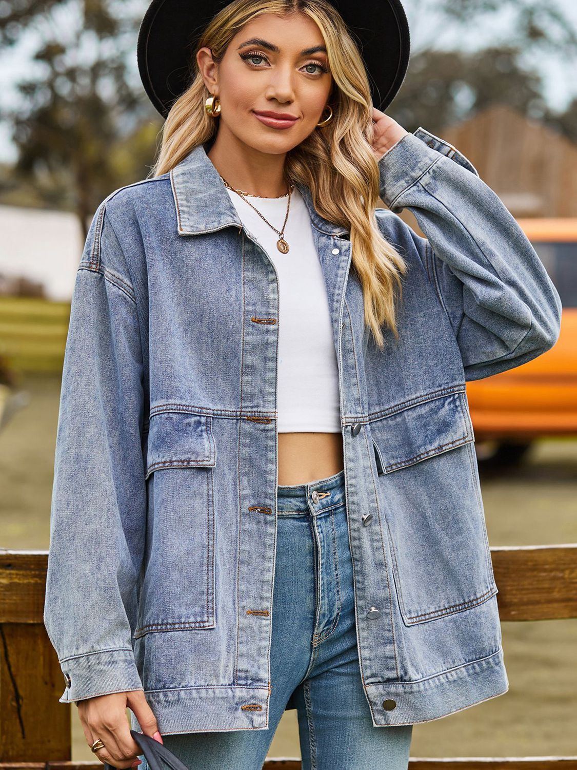 Relaxed Fit Denim Jacket - Quelle's BoutiQue