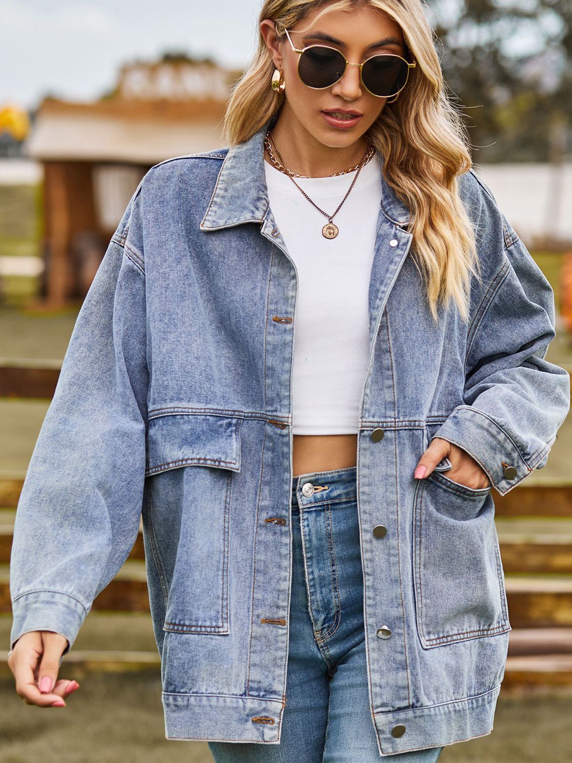 Relaxed Fit Denim Jacket - Quelle's BoutiQue