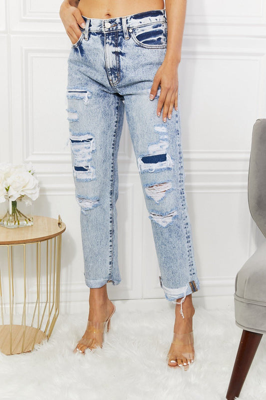 Retro High Rise Distressed Straight Jeans - Quelle's BoutiQue