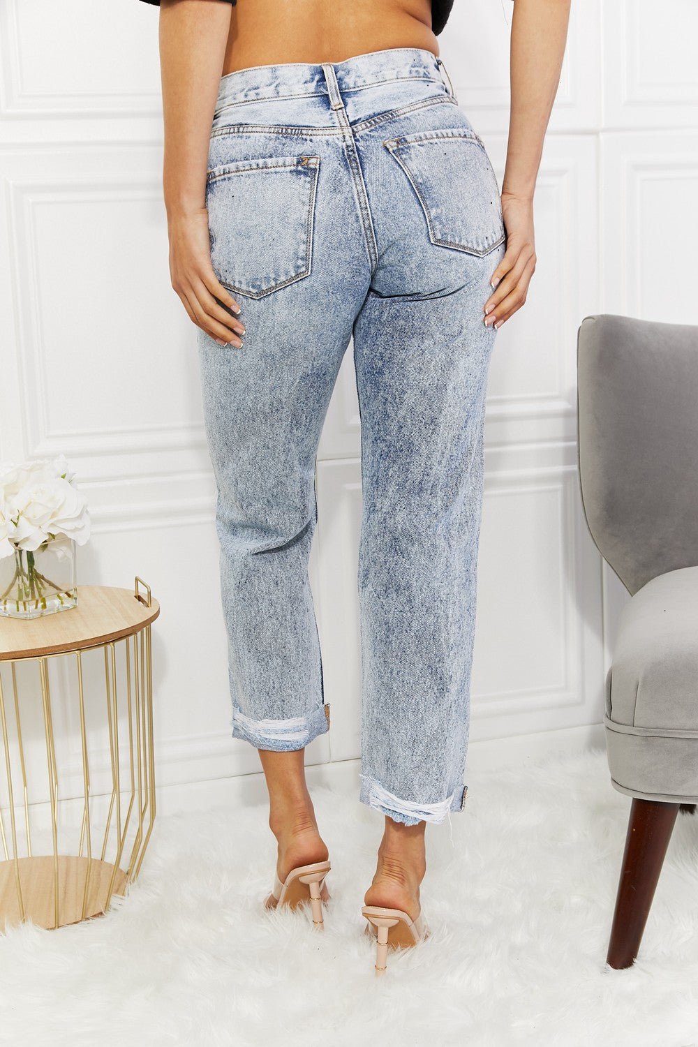 Retro High Rise Distressed Straight Jeans - Quelle's BoutiQue