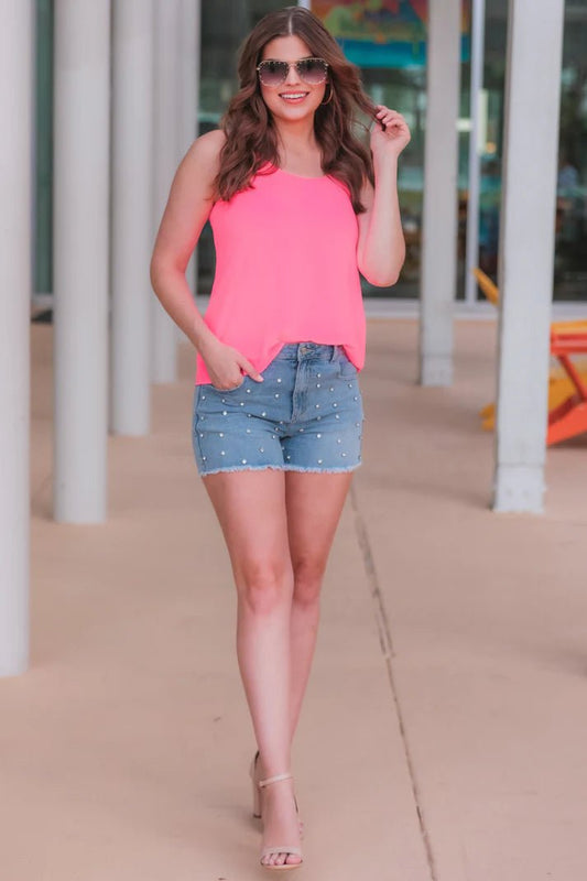 Rhinestone Studded Denim Shorts - Quelle's BoutiQue