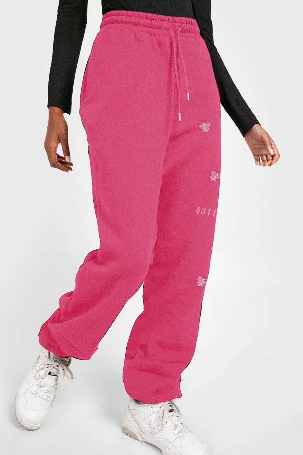 Rose Pink Butterfly Graphic Joggers - Quelle's BoutiQue