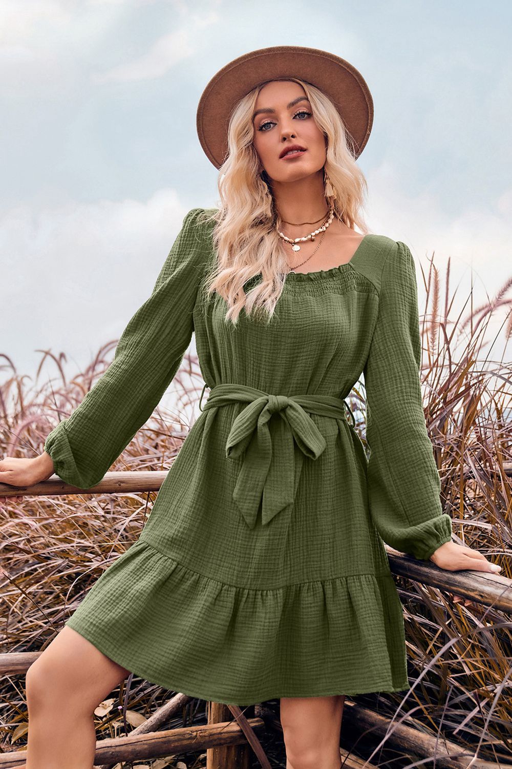 Ruffle Hem Balloon Sleeve Mini Dress - Quelle's BoutiQue