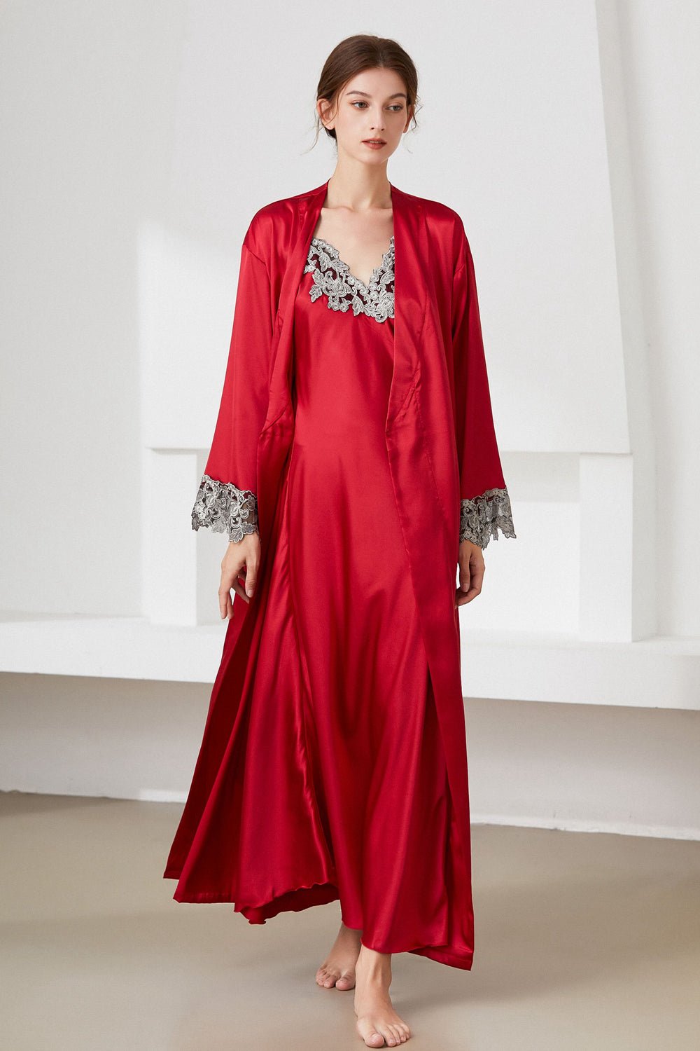 Satin Night Dress and Robe Set - Quelle's BoutiQue