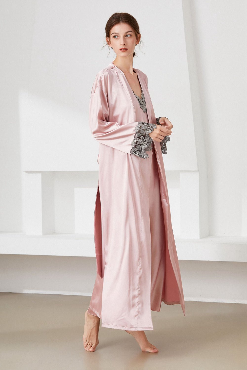 Satin Night Dress and Robe Set - Quelle's BoutiQue