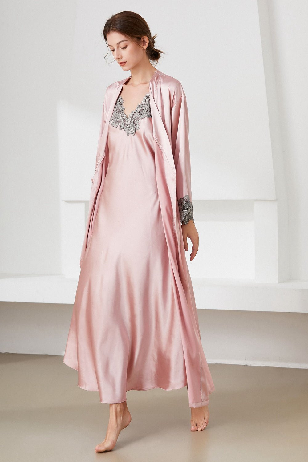 Satin Night Dress and Robe Set - Quelle's BoutiQue