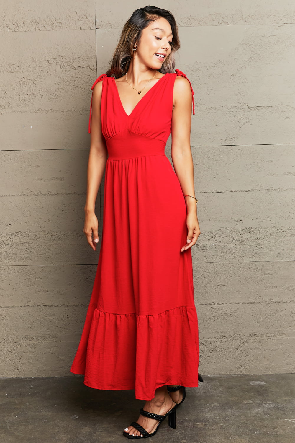 Scarlet Drawstring V-Neck Sleeveless Dress - Quelle's BoutiQue