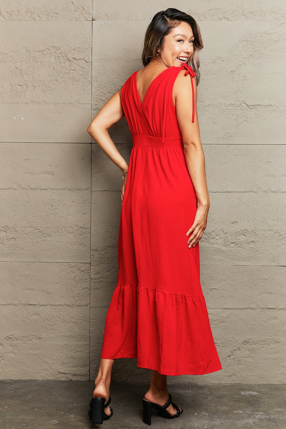 Scarlet Drawstring V-Neck Sleeveless Dress - Quelle's BoutiQue