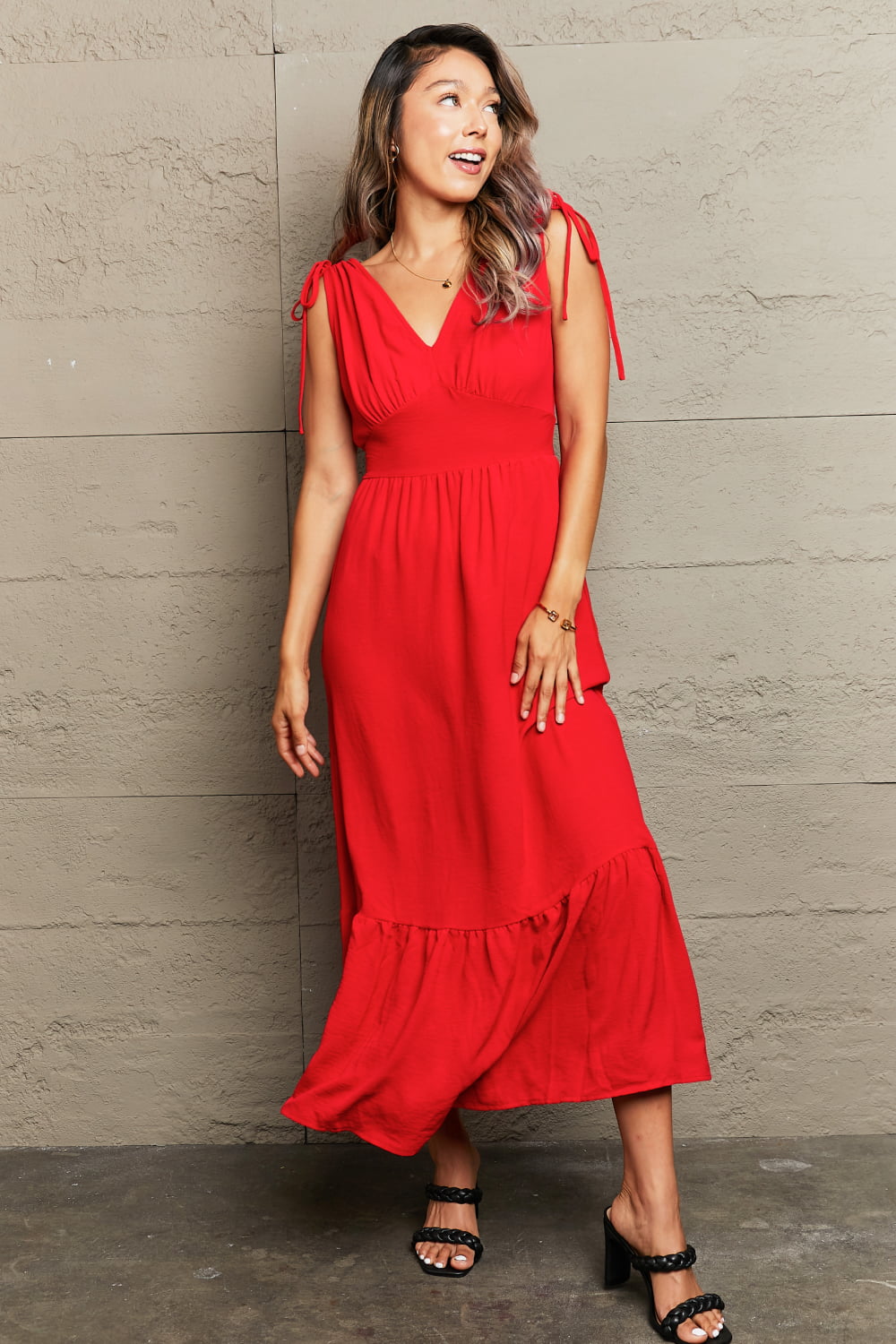 Scarlet Drawstring V-Neck Sleeveless Dress - Quelle's BoutiQue