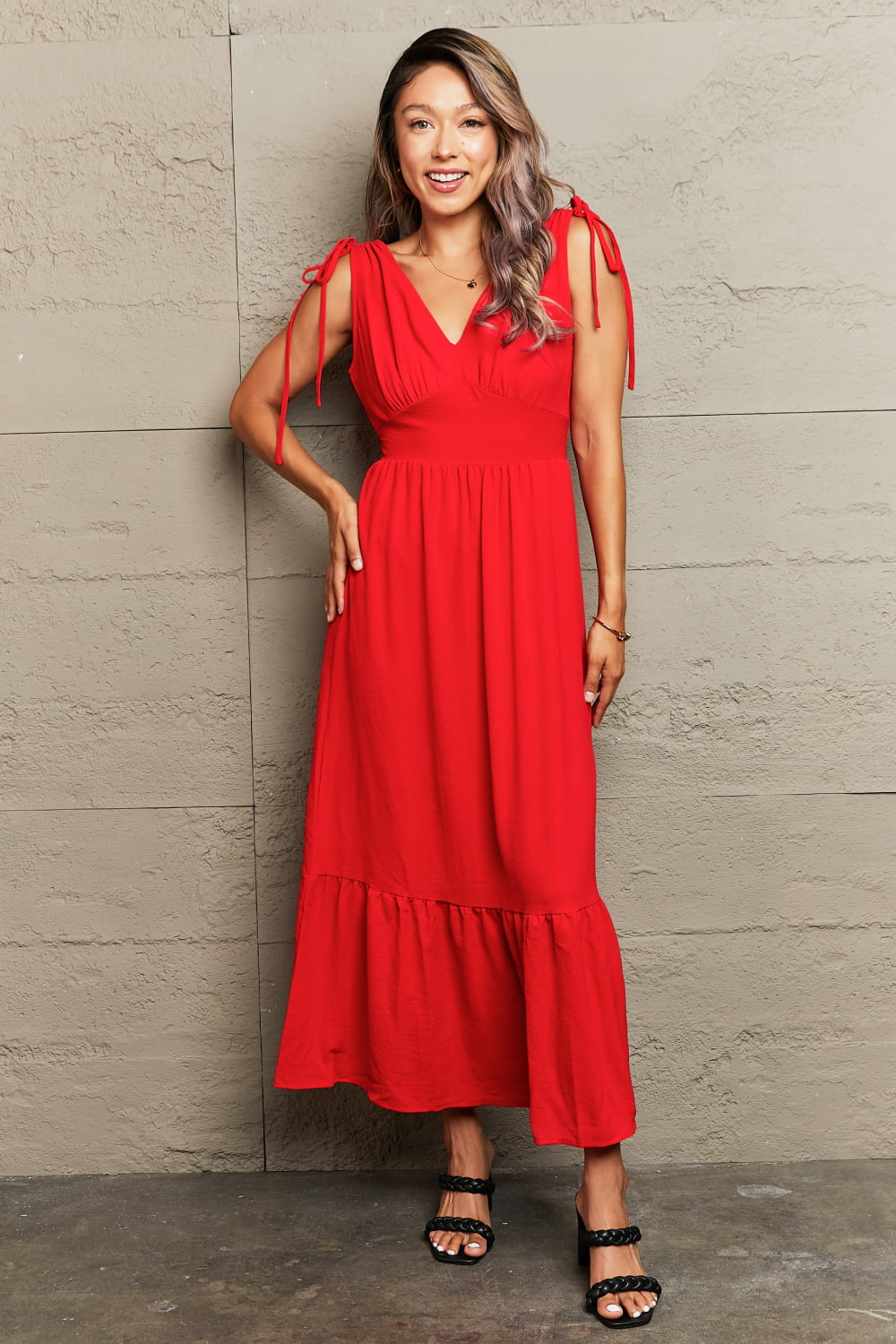 Scarlet Drawstring V-Neck Sleeveless Dress - Quelle's BoutiQue