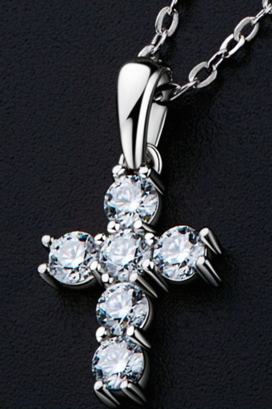 Silver Cross Moissanite Pendant Necklace - Quelle's BoutiQue