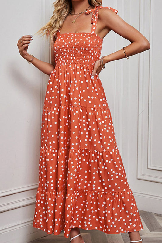 Smocked Polka Dot Maxi Dress - Quelle's BoutiQue