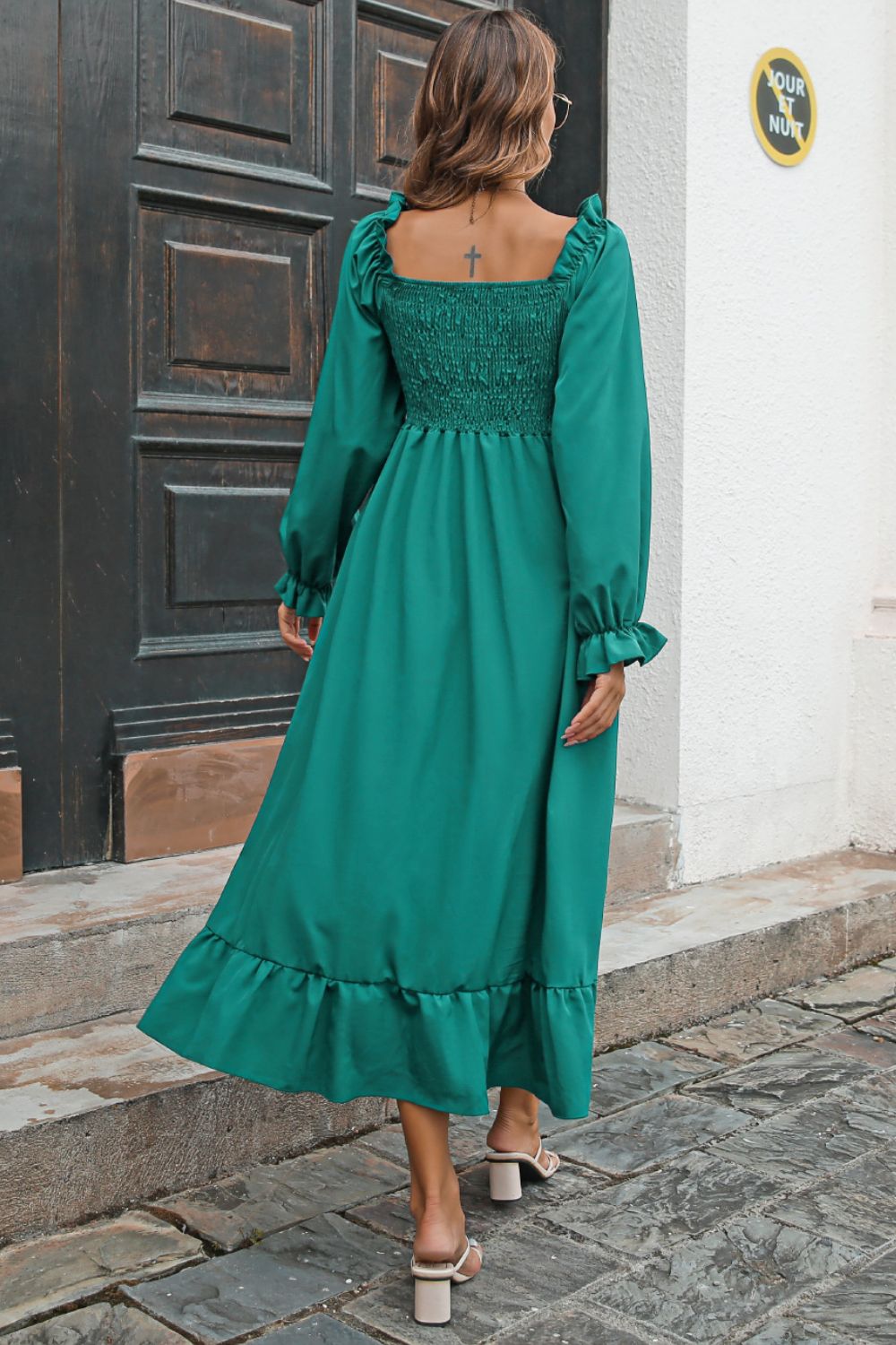 Smocked Ruffle Hem Flounce Sleeve Dress - Quelle's BoutiQue