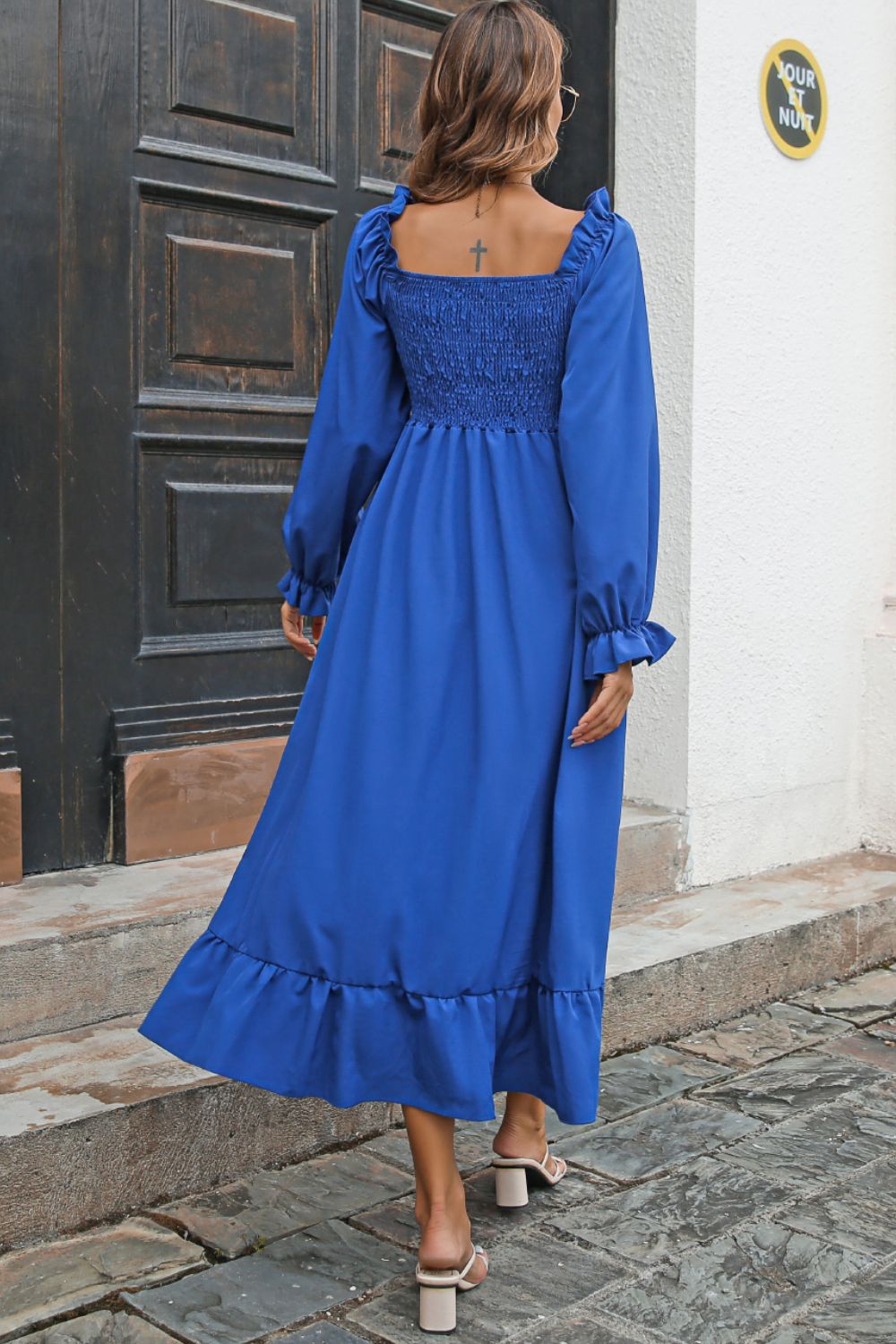Smocked Ruffle Hem Flounce Sleeve Dress - Quelle's BoutiQue
