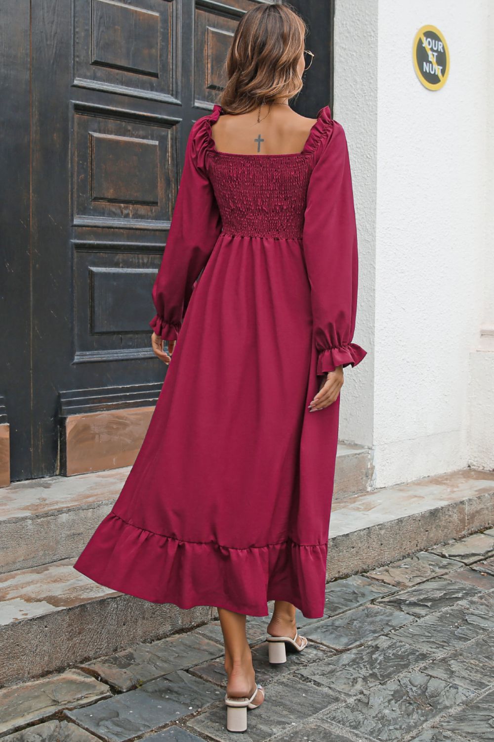Smocked Ruffle Hem Flounce Sleeve Dress - Quelle's BoutiQue