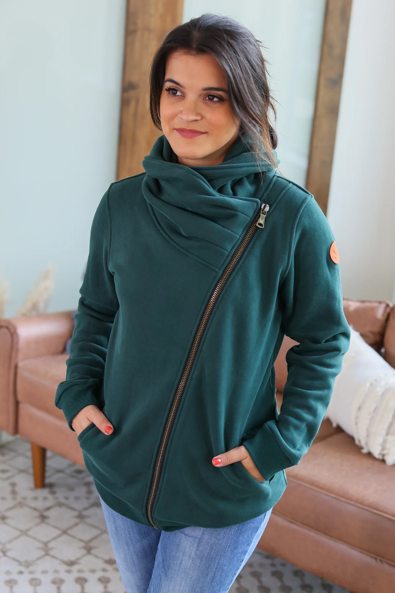 Asymmetrical hoodie with cowl neck hotsell