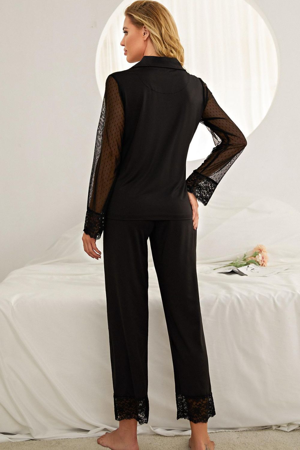 Spliced Lace Pajama Set - Quelle's BoutiQue