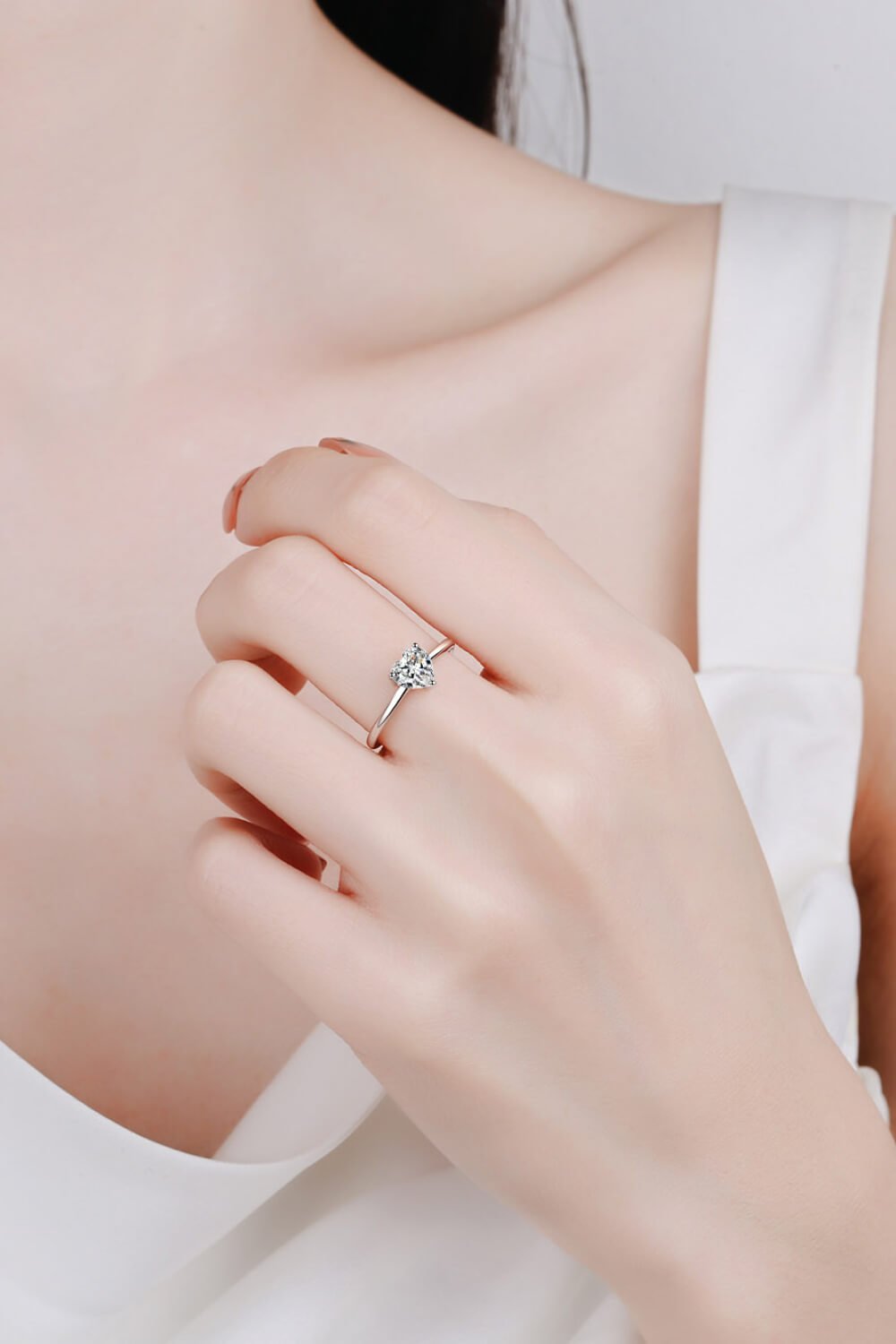 Sterling Silver Heart-Shaped Moissanite Solitaire Ring - Quelle's BoutiQue