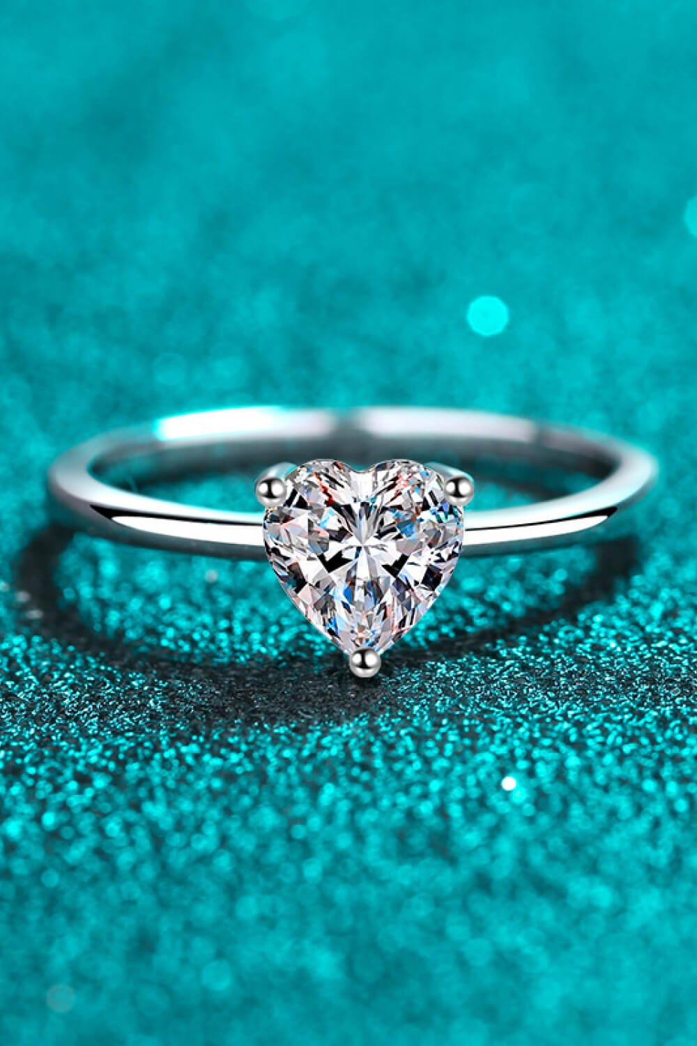 Sterling Silver Heart-Shaped Moissanite Solitaire Ring - Quelle's BoutiQue