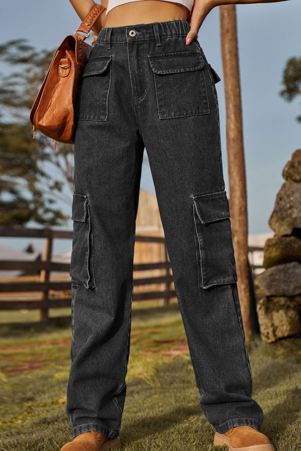 Stretch Waist Cargo Denim Jeans - Quelle's BoutiQue