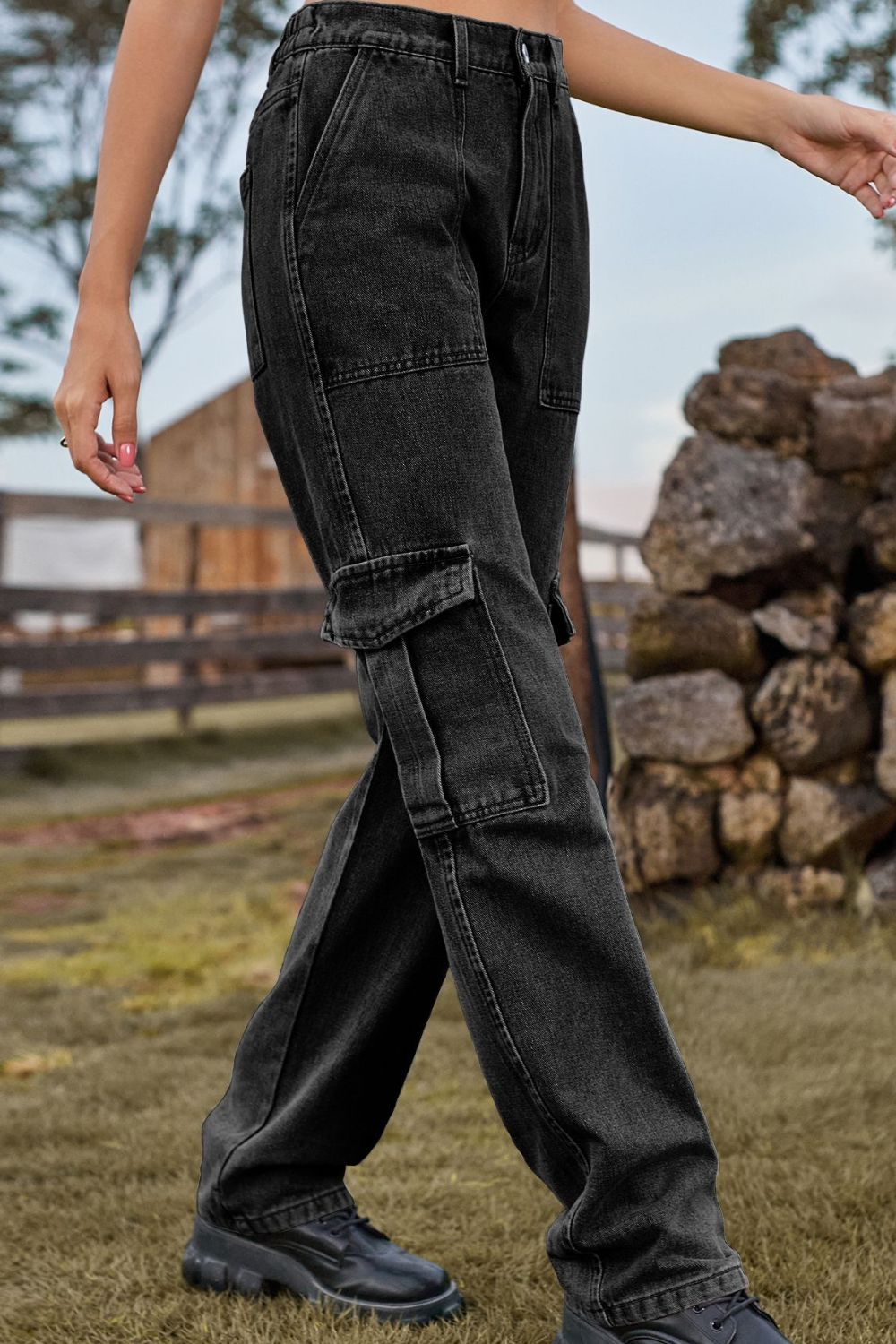 Stretch Waist Cargo Denim Jeans - Quelle's BoutiQue