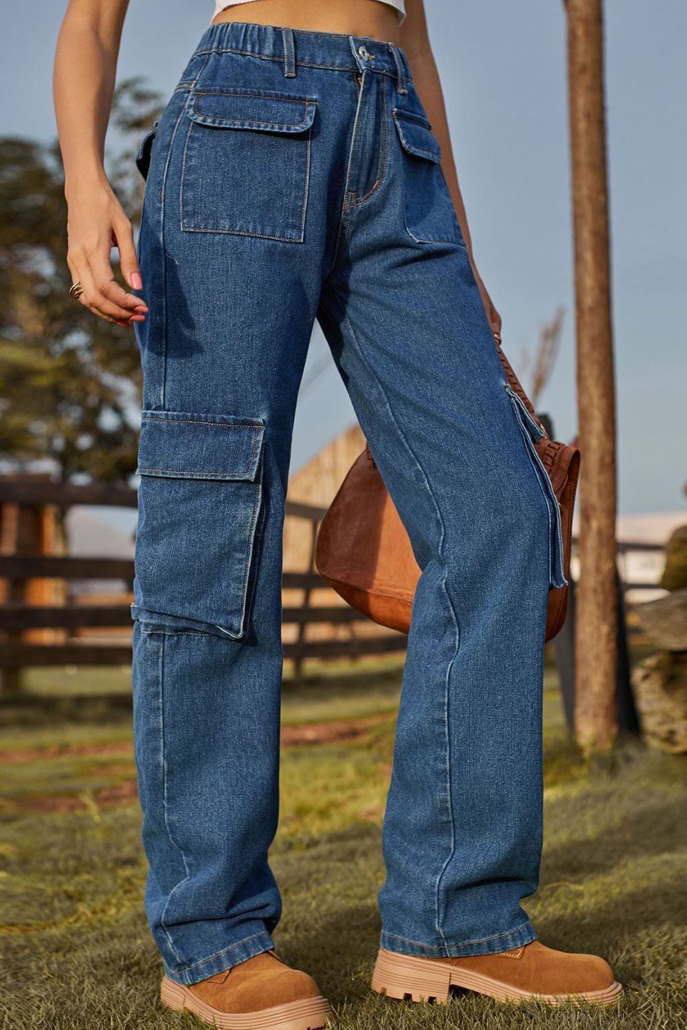 Stretch Waist Cargo Denim Jeans - Quelle's BoutiQue
